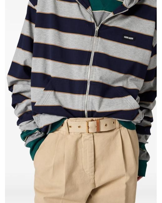 Miu Miu Blue Striped Jersey Hoodie