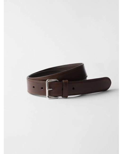 Prada Brown Antiqued Leather Belt for men