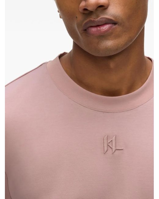 Karl Lagerfeld Pink Logo-Embroidered T-Shirt for men