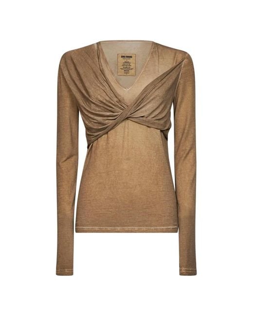 Uma Wang Natural Twisted-Panel V-Neck Blouse