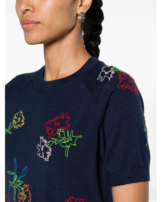 KENZO Blue Drawn Flowers-embroidered Jumper