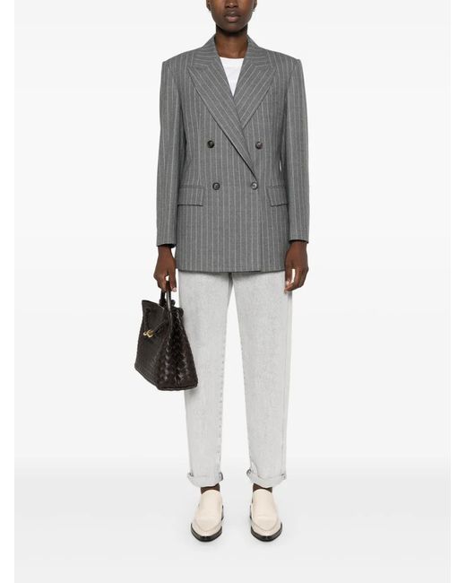 Brunello Cucinelli Gray Pinstriped Wool Blazer