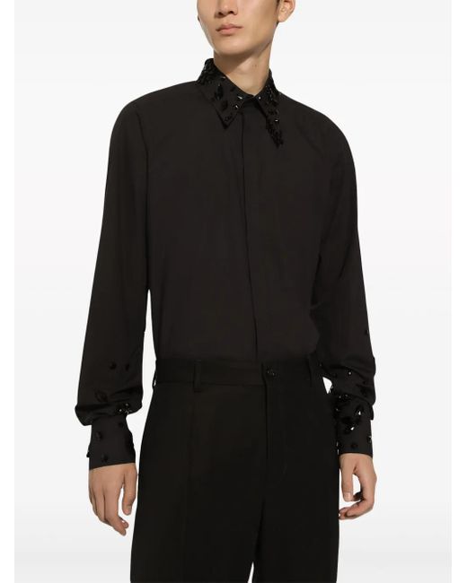 Dolce & Gabbana Black Rhinestone-Embellished Cotton Shirt for men
