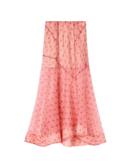 Ganni Pink Jupe Mi-Longue À Fleurs