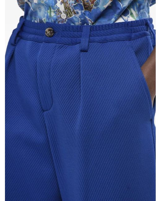 Marni Blue Pleat-Detail Textured Trousers for men