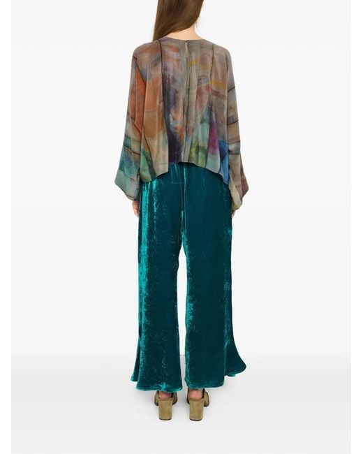 Anntian Brown Printed Silk Blouse