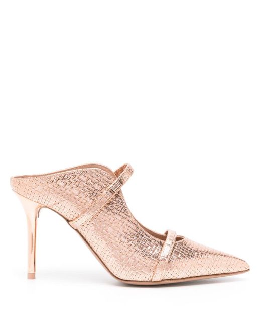 Malone Souliers Pink Interwoven-embossed Leather Mules