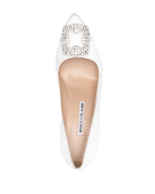 Manolo Blahnik White Hangisi 100Mm Satin Pumps
