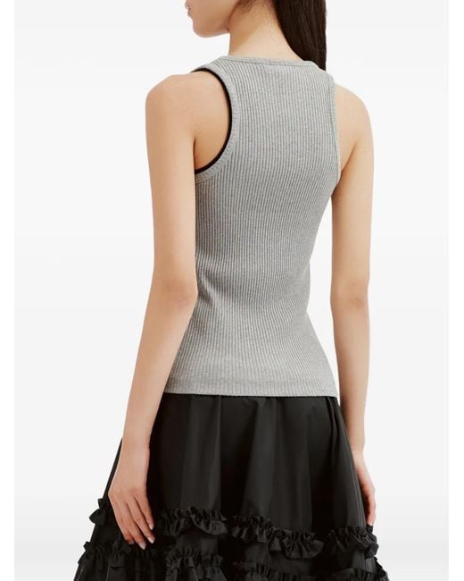 Ganni Gray Ribbed-Knit Logo-Embroidered Tank Top