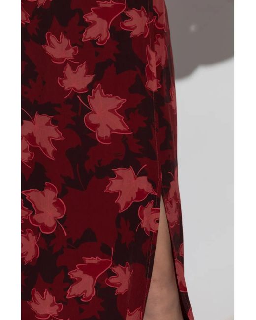 Maison Kitsuné Red Leaf-Print Midi Skirt
