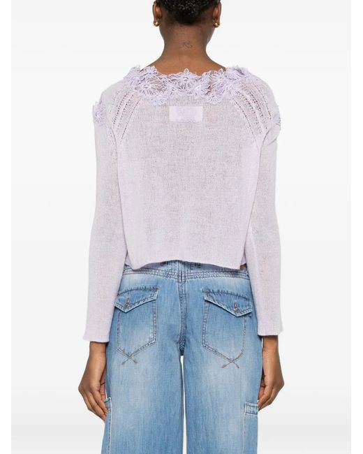 Ermanno Scervino Purple Floral Lace Sweater