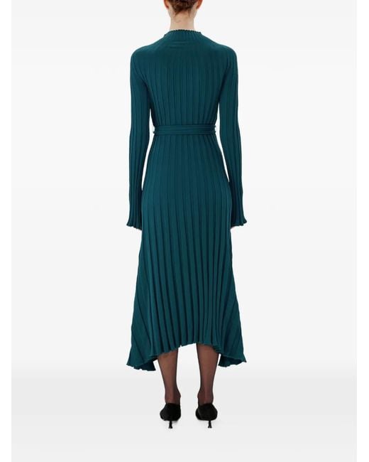 Another Tomorrow Blue Ribbed-Knit Flared Dress