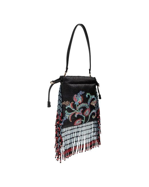 Etro Black Small Kalispera Embroidered Beaded Tote Bag