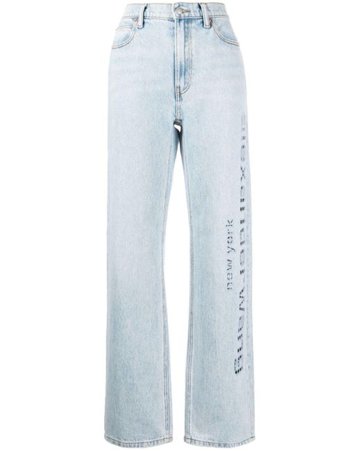 Alexander Wang Blue Cut-out Logo Wide-leg Jeans - Women's - Cotton