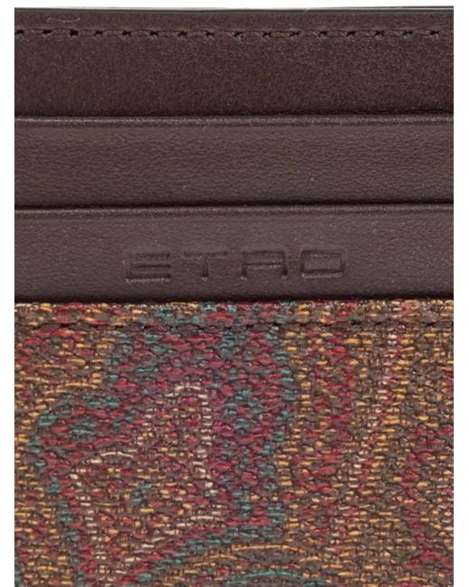 Etro Brown Arnica And Leather Card Holder With Coin