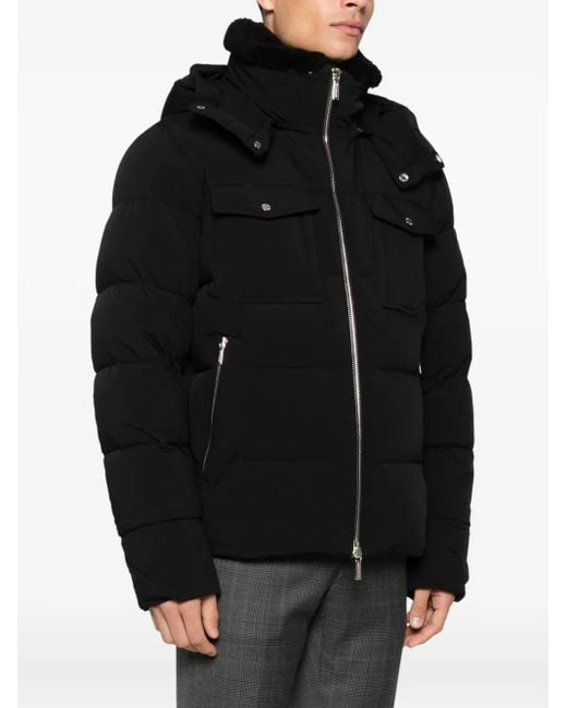 Moorer Black Hooded Quilted Jacket for men