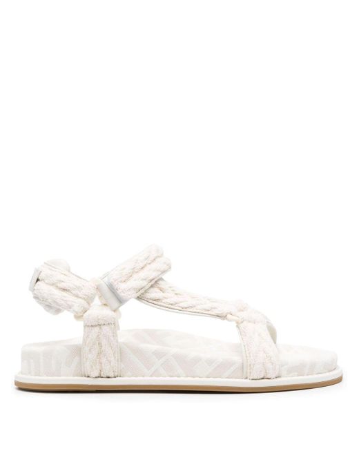 Fendi White Feel Braided Flat Sandals