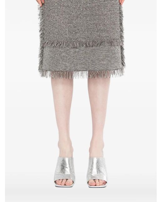 JNBY Gray Fringed Midi Skirt
