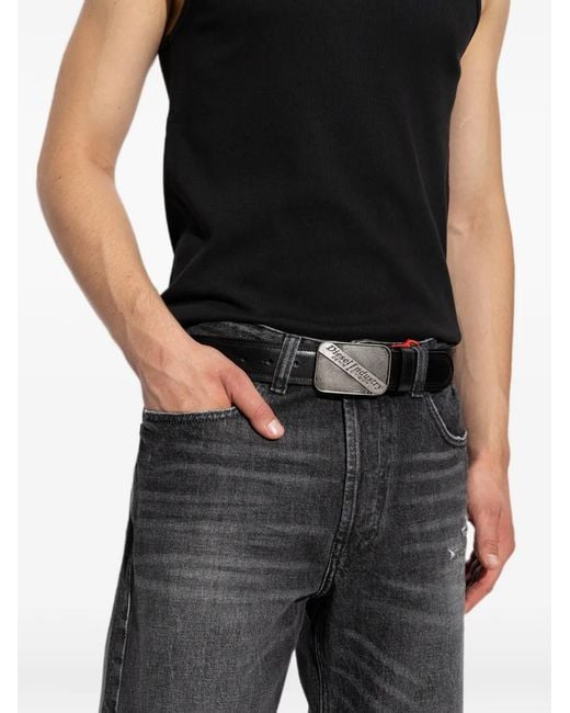 DIESEL Gray Logo B-Industry Leather Belt for men