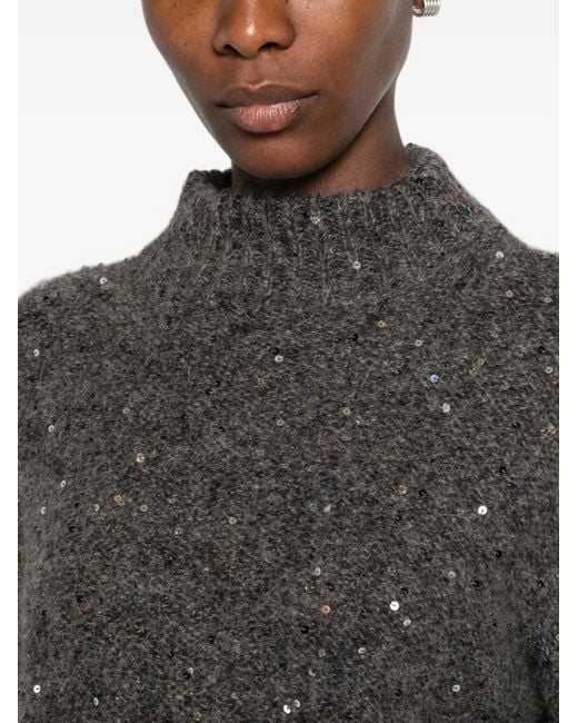 Panicale Gray Sequin-Embellished High-Neck Sweater