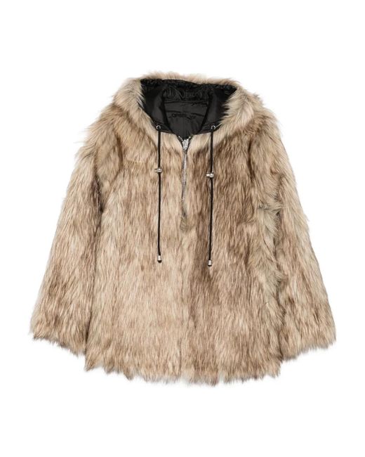 OPEN YY Hooded Reversible Faux-Fur Jacket in Natural | Lyst