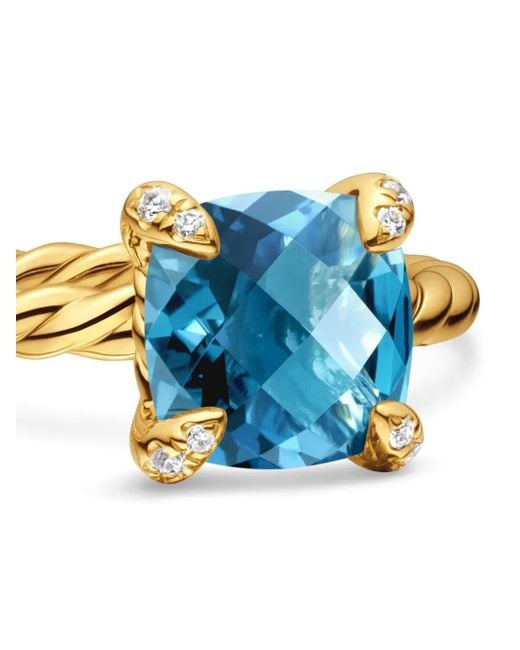 David Yurman Chatelaine トパーズ&ダイヤモンド リング 7mm 18kイエローゴールド Blue