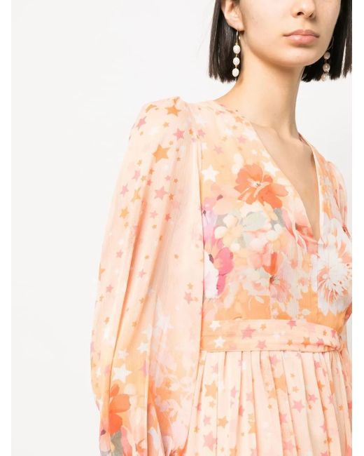 Twinset Orange Floral-Print Empire-Line Dress