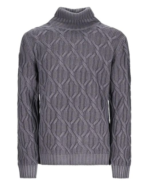メンズ PT Torino タートルネック ケーブルニットセーター Gray