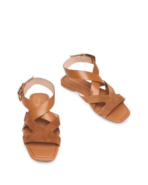 Stuart Weitzman Brown Sai Square-Toe Sandals