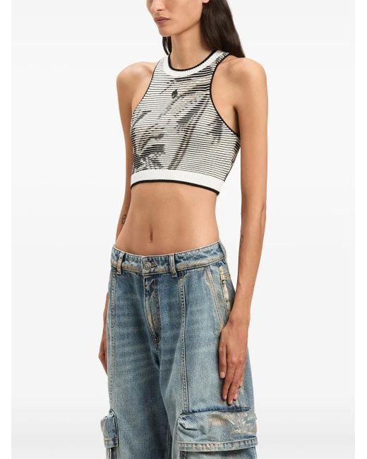 Palm Angels Black Palms-Jacquard Crop Top
