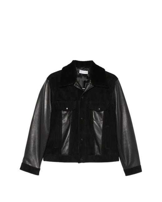 Ernest W. Baker Black Veste En Cuir À Empiècements for men