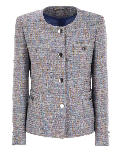 Tagliatore Blue Patch-Pockets Crew-Neck Jacket