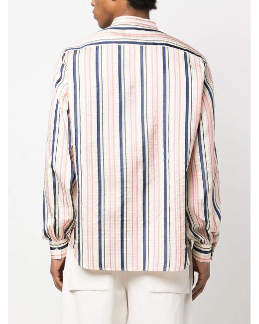 Bally Red Long-Sleeve Striped Silk Shirt for men