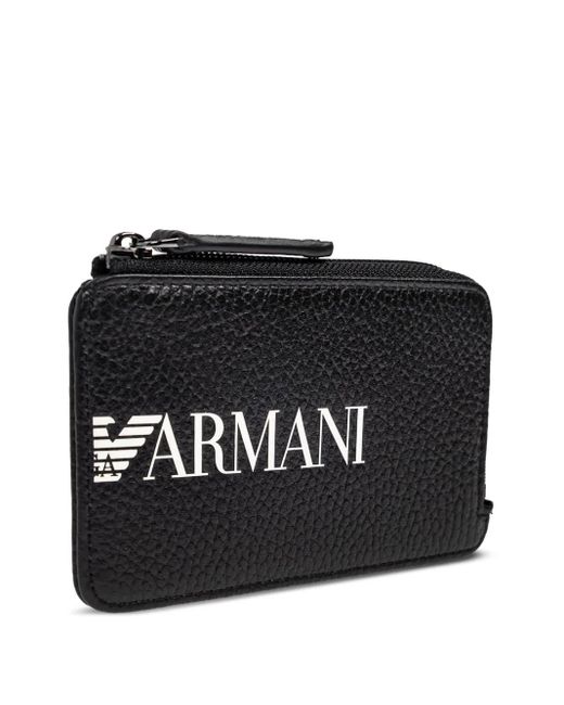 Emporio Armani Black Logo-Plaque Zip-Around Cardholder for men