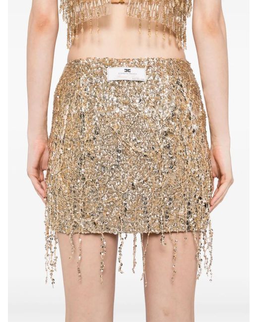 Elisabetta Franchi Tulen Mini-Rok Met Franje En Pailletten in het Natural
