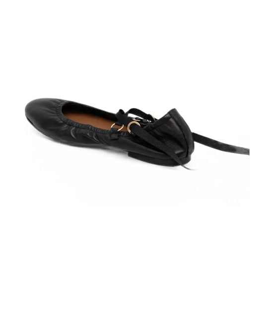 JONAK PARIS Black Desireuse Lace-Up Ballet Flats
