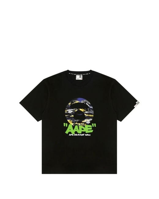 Aape By A Bathing Ape Black Graphic Crew-Neck T-Shirt for men