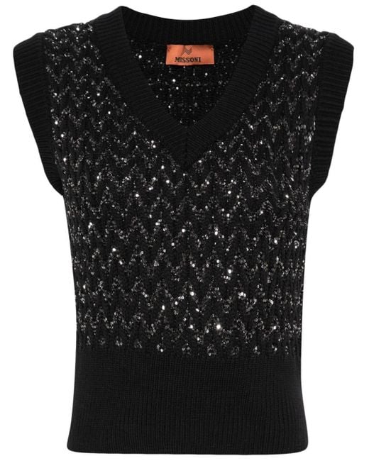Missoni Black Sequin-embellished Cable-knit Gilet