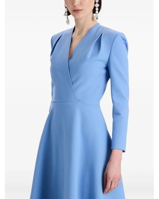 Oscar de la Renta Blue Wool-Blend Long-Sleeve Dress