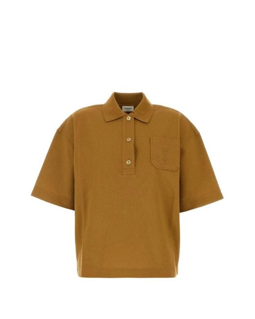 Saint Laurent Natural Cassandre Piqué Polo Shirt
