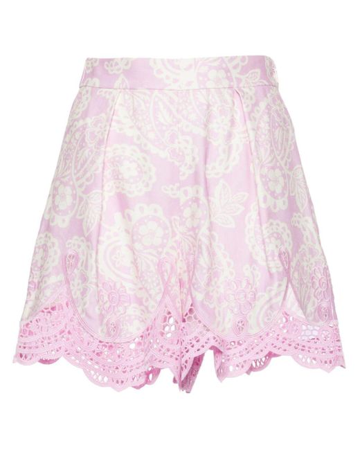 Maje Pink Broderie-anglaise Printed Shorts