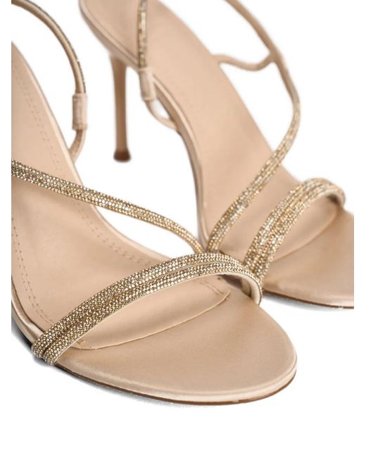 Twentyfourhaitch Natural Rhinestone Strap Sandals