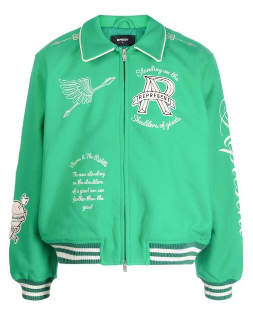 Represent Logo-patch Zipped Bomber Jacket in het Green voor heren