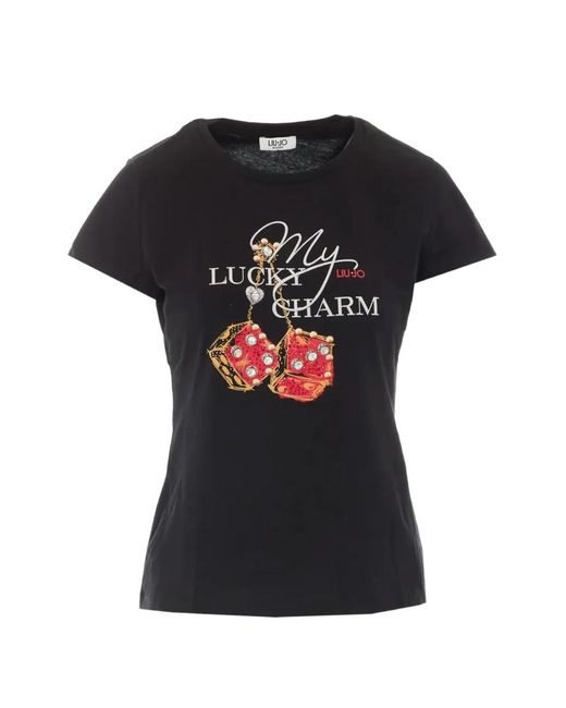 Liu Jo Black T-Shirt With Jewel-Embroidery