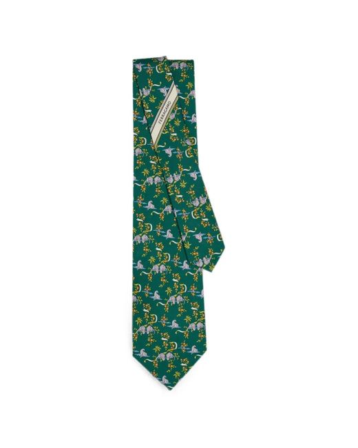 Ferragamo Green Amazon-Print Silk Tie for men