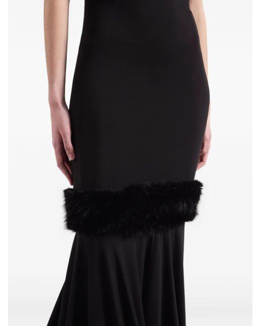 Nina Ricci Black Faux-Fur Trim Maxi Dress