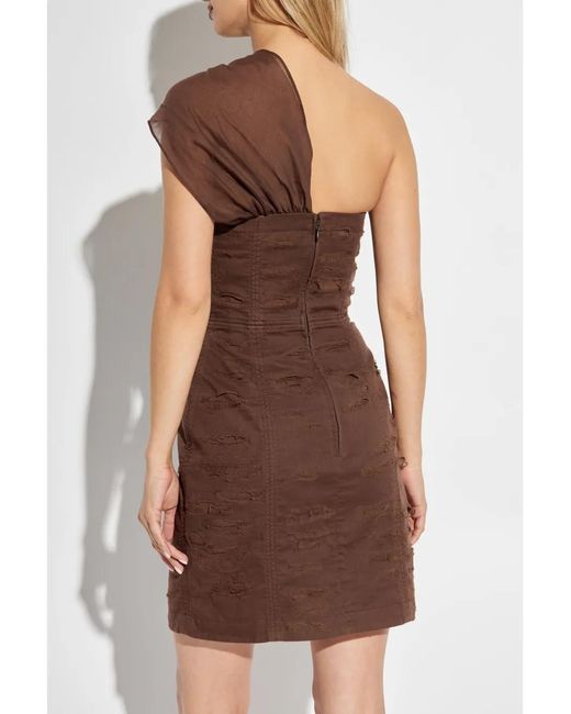 DSquared² Brown One-Shoulder Mini Dress