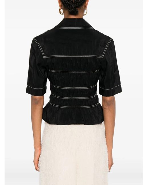 Nanushka Black Smocked-Detail Shirt