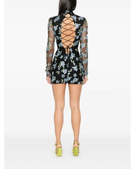 ROTATE BIRGER CHRISTENSEN Black Short Dress With Floral Embroidery