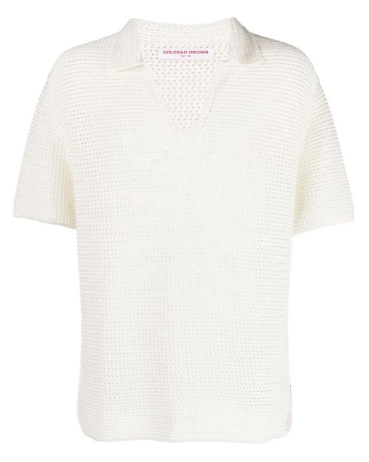 Orlebar Brown White Batten Crochet Polo Shirt for men